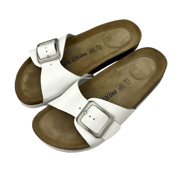 Project clouds Ibiza Sandals Leather Slides White Comfort Coastal Grandma shoes - Picture 4 of 8